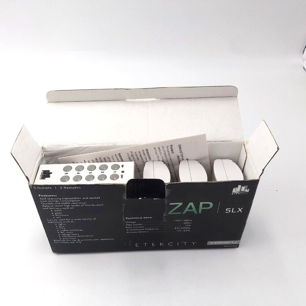 Etekcity ZAP Remote Outlet Switches-Set of 5 With 1 Remote-Model 10-BH9938U - Picture 10 of 12